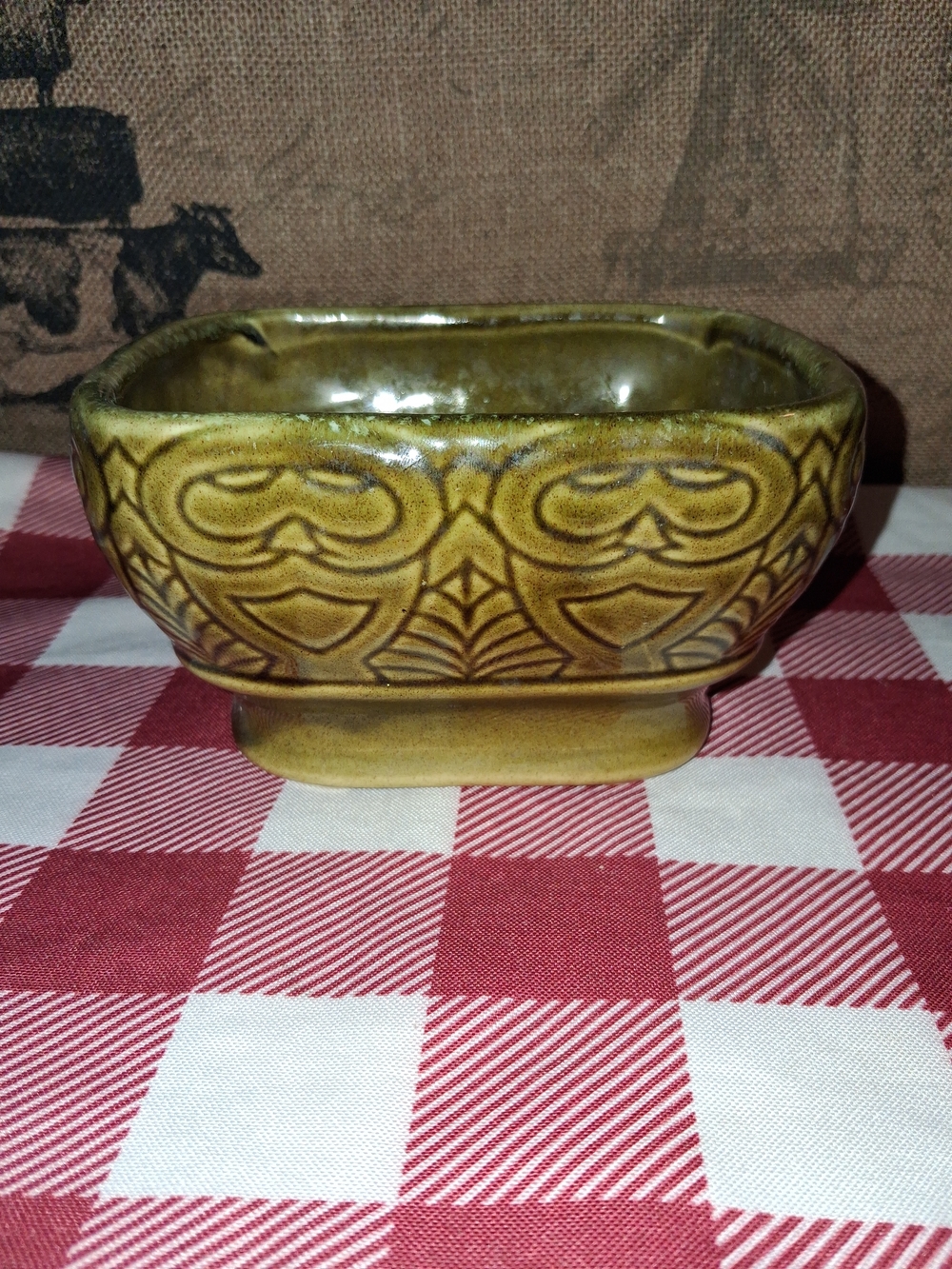 usa Pottery Mcm Owl Planter In Deep Green Glaze.